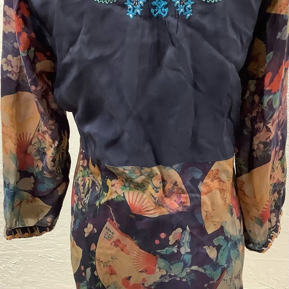 Johnny Was beautiful blue dress with matching slip - Picture 6 of 11